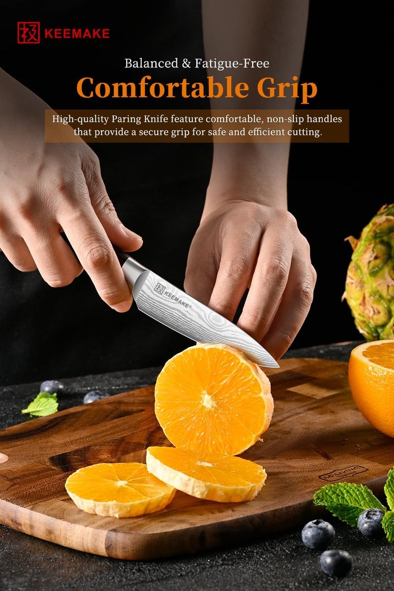 KEEMAKE 3.5 Inch Paring Knife - Ultra Sharp Fruit Knife High Carbon Stainless Steel Small Kitchen Knives for Peeling Slicing with Ergonomic Handle with Elegant Gift Box - Image 4
